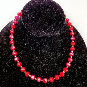 Handmade red and black crystal beads necklace 16 inches